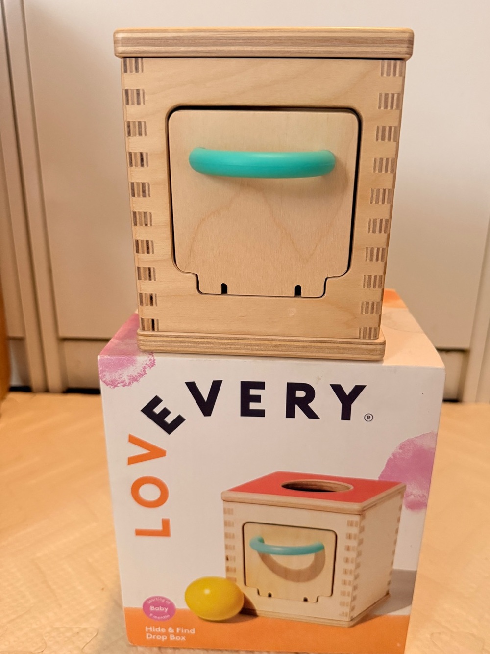 Lovevery Wooden Hide & Seek Drop Box - Teal Handle